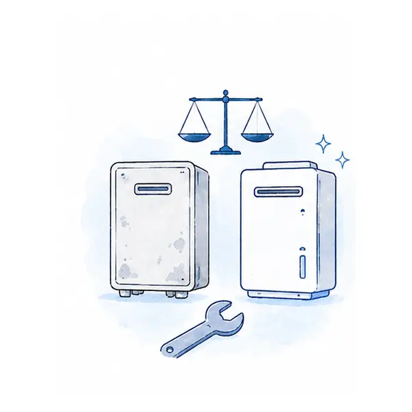 給湯器の修理と交換を比較するイラスト