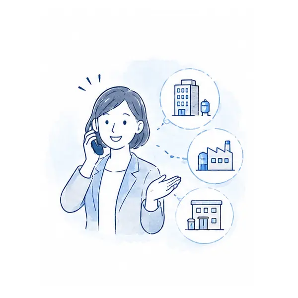 給湯器の相談先を案内するイラスト